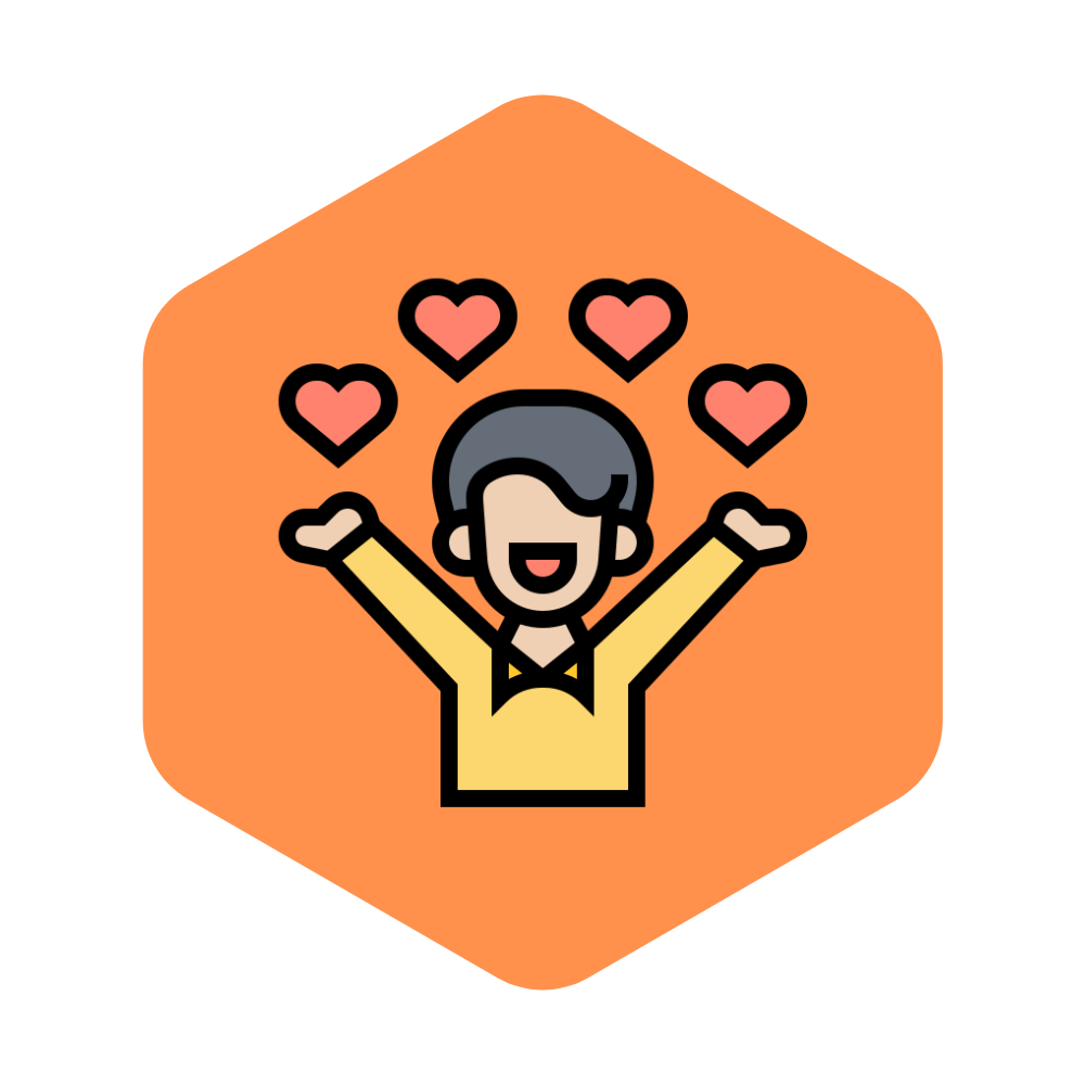 Happy person with hearts symbolizing joy and emotional well-being