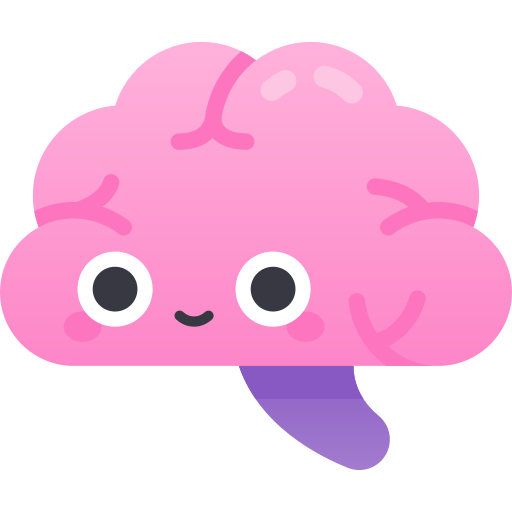 Cute cartoon pink brain icon symbolizing mental health and mindfulness