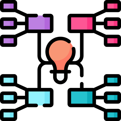 Mind map icon with lightbulb symbolizing creative thinking and idea organization