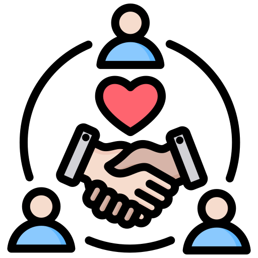 Handshake icon with heart symbol representing respect and teamwork