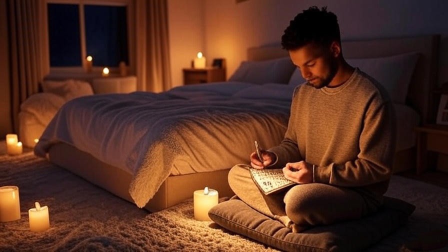 Cozy bedroom with person solving crossword by candlelight for sleep