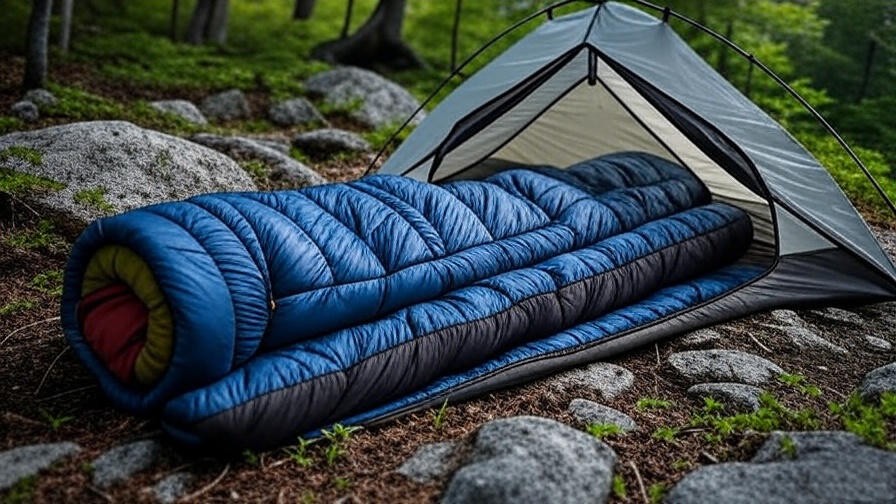 Big Agnes sleeping bag with integrated pad sleeve in a tent on uneven terrain.