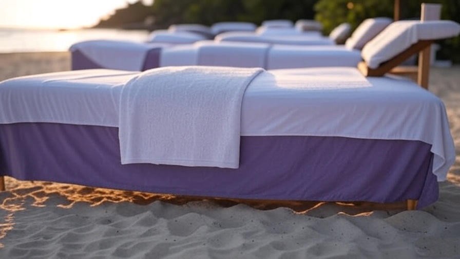 Lavender massage setup at Dreams Las Mareas beach spa during golden hour