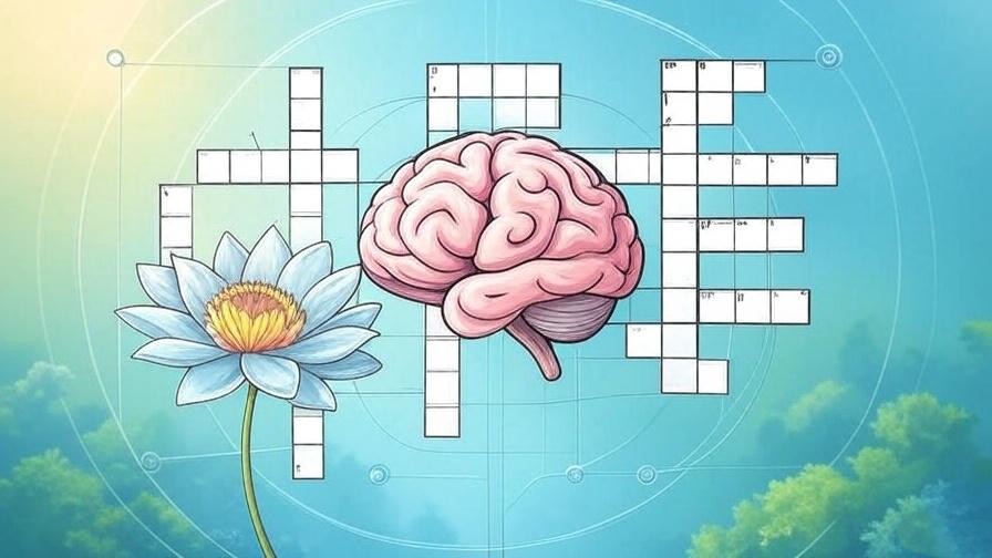 Infographic linking mindfulness, puzzles, and happiness with brain and lotus icons