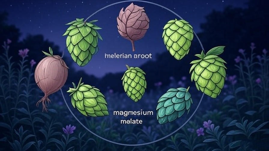 Infographic of Wellamoon Sleep Patch ingredients in circular pattern on nighttime background