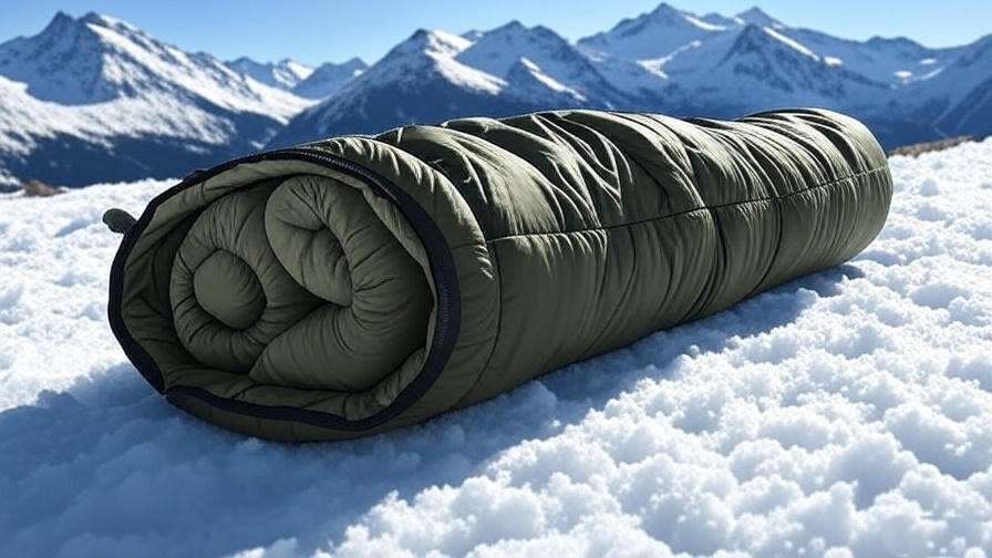 Military sleeping bag on snowy alpine terrain showcasing durability and weather resistance.