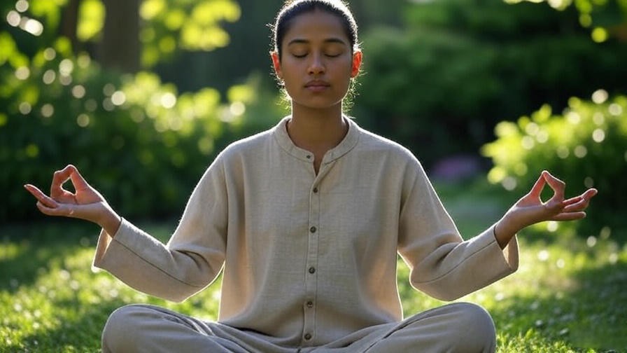 Person practicing mindfulness in sitting meditation pose outdoors