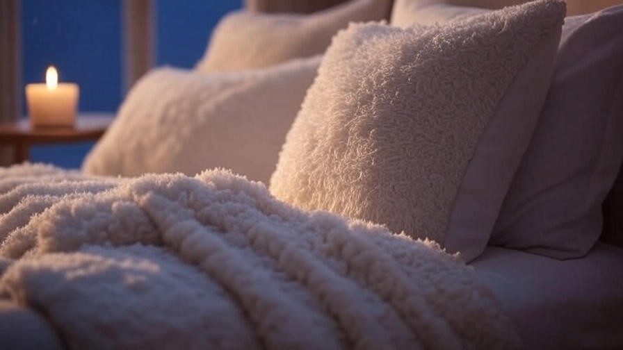 Cozy bedroom with warm lighting and candle for better sleep rituals. 