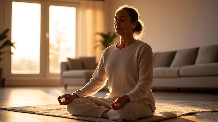 Person meditating in a calm room with sunrise light, symbolizing ACA daily meditation healing.
