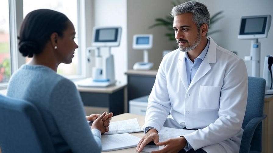 Doctor consulting patient on sleep study for dizziness treatment