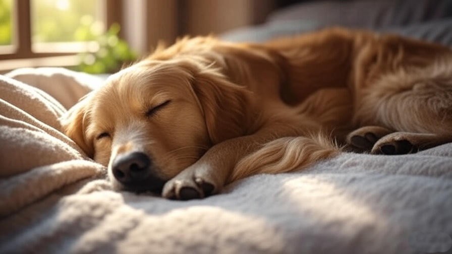Illustration of a dog’s sleep cycle showing REM and non-REM phases in a cozy environment.