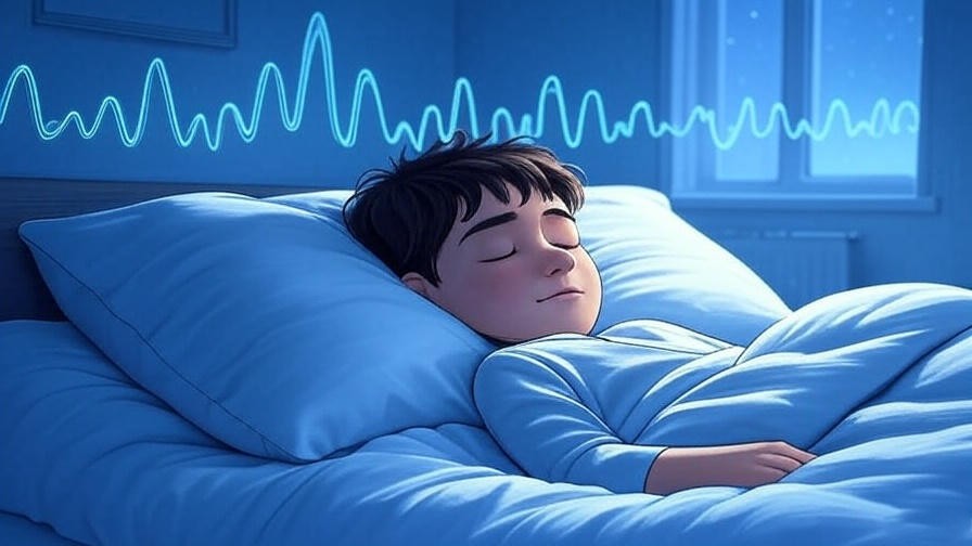 Infographic of sleep cycle with REM stages and sleeping teen for dream science