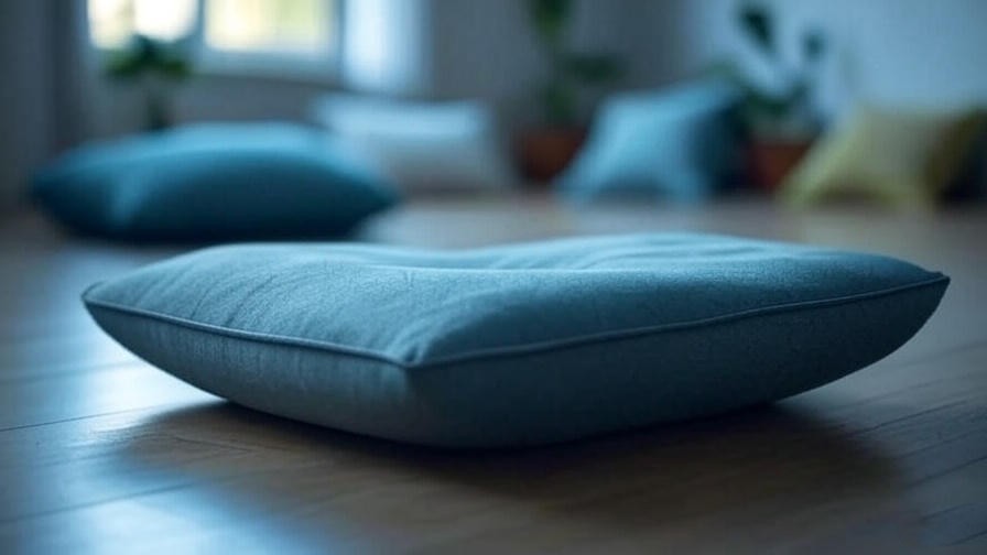 Meditation cushion on wooden floor in peaceful room
