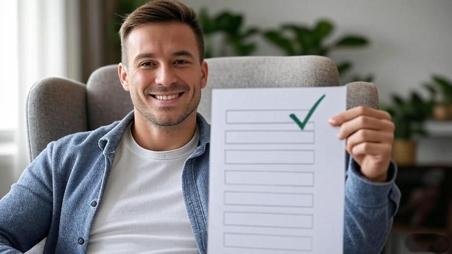 Individual smiling with checklist after completing meditation challenge.