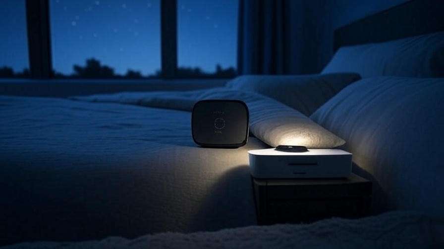 Sound machine on a nightstand enhancing sleep with white noise