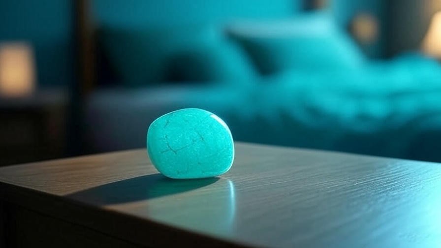 Close-up of Sleeping Beauty turquoise stone on nightstand in cozy bedroom