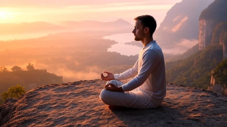 Person meditating on a cliff at dawn, symbolizing ACA meditation clarity.