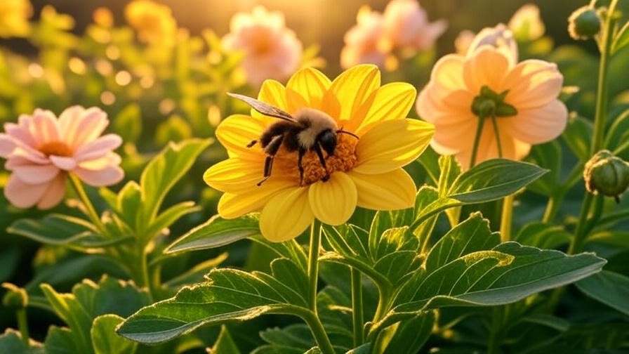 Bumblebee resting inside a yellow flower at dusk in a lush garden