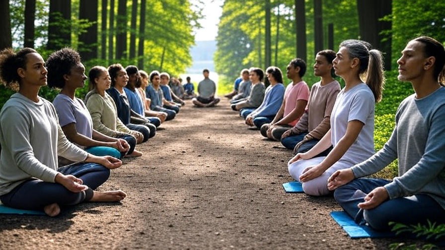 Group meditating on a quiet trail in Happy Valley Gloucester forest