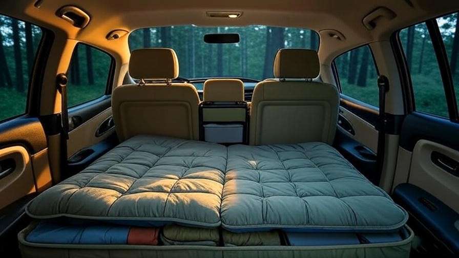 Cozy hatchback interior with fold-flat seats and sleeping pad for optimal car camping setup.
