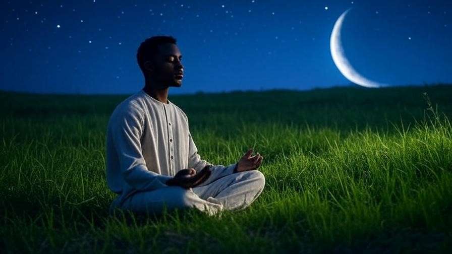 Person meditating under starry sky for dream enhancement and wellness.