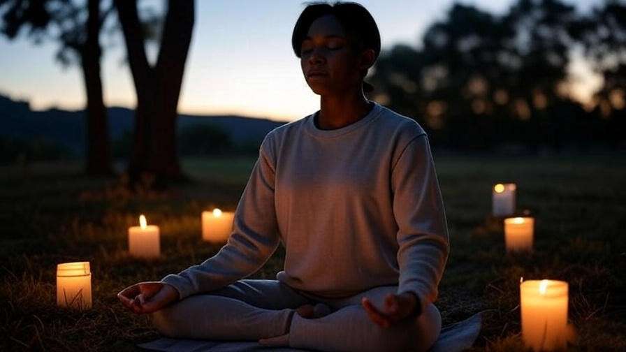 Person meditating with candlelight in a peaceful natural setting for loving-kindness.