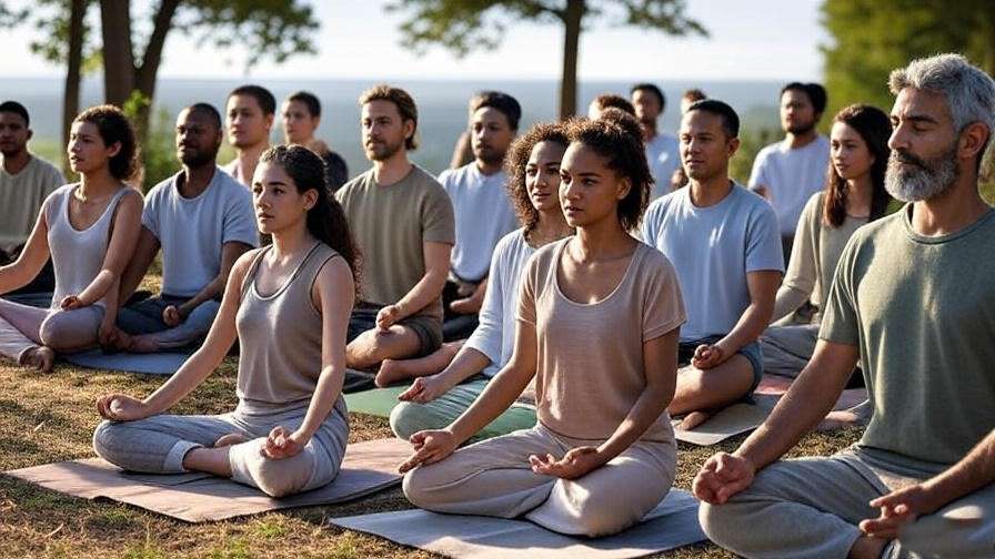 Group of people meditating together in a supportive community outdoor setting