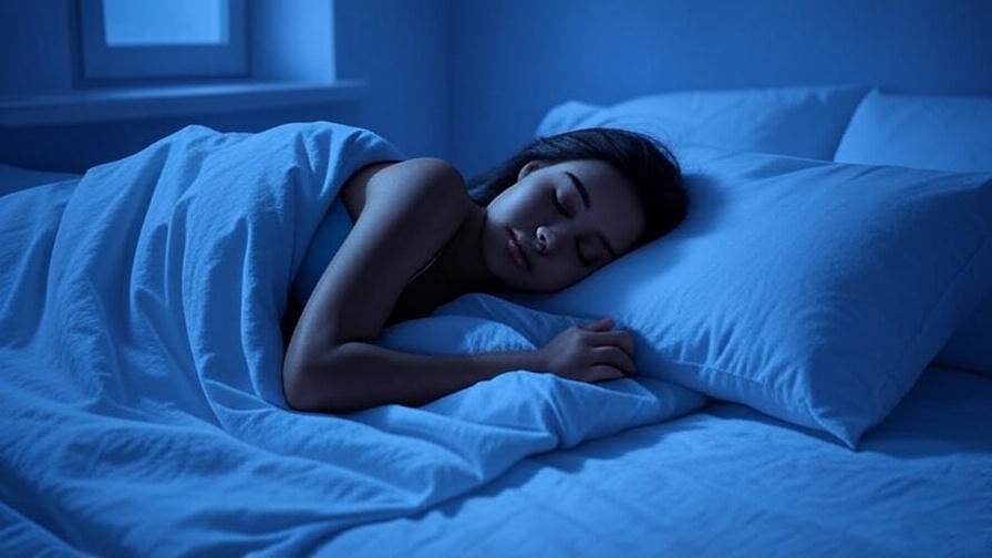 Woman sleeping peacefully in a light blue sleep bra with breathable cotton bedding for better rest.