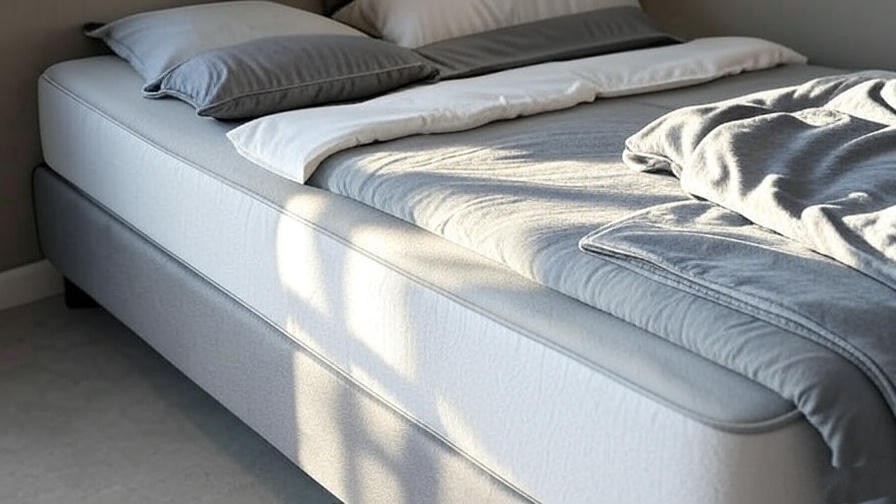 Ergonomic bed setup with mattress and pillows for IT band pain relief.
