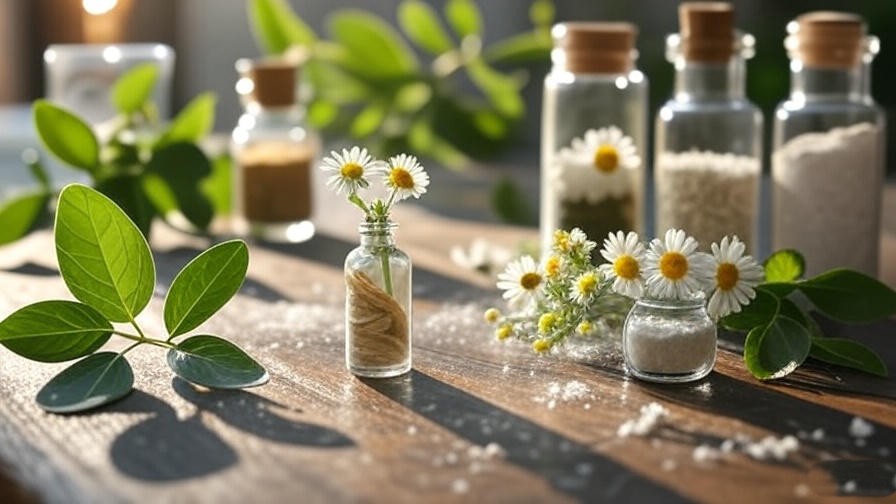 Natural ingredients like valerian root and chamomile in vials for Rejuvia Sleep Spray, enhancing sleep quality.