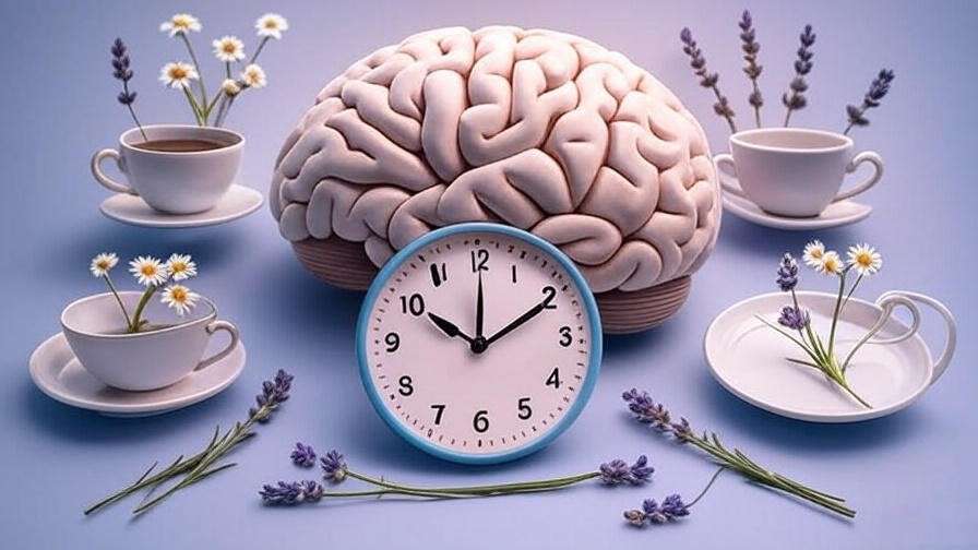 Infographic of circadian rhythm with melatonin tea and calming herbs