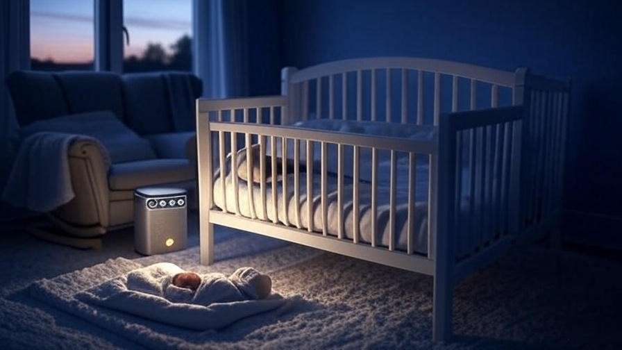 Serene nursery with swaddled baby and sound machine for calming sleep environment