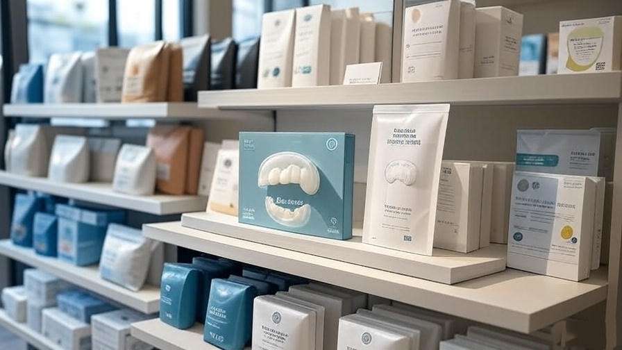 Retail display of Sleep Right Dental Guard with wellness products.