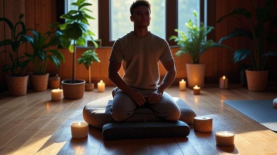 Person setting up a meditation space with a stool, cushion, and candles