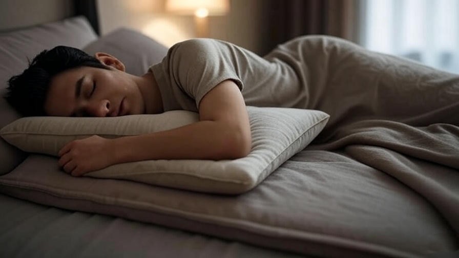 Person sleeping with elevated upper body using wedge pillow after epidural steroid injection