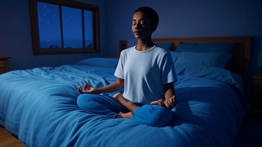 Person meditating on bed for calmful sleep relaxation