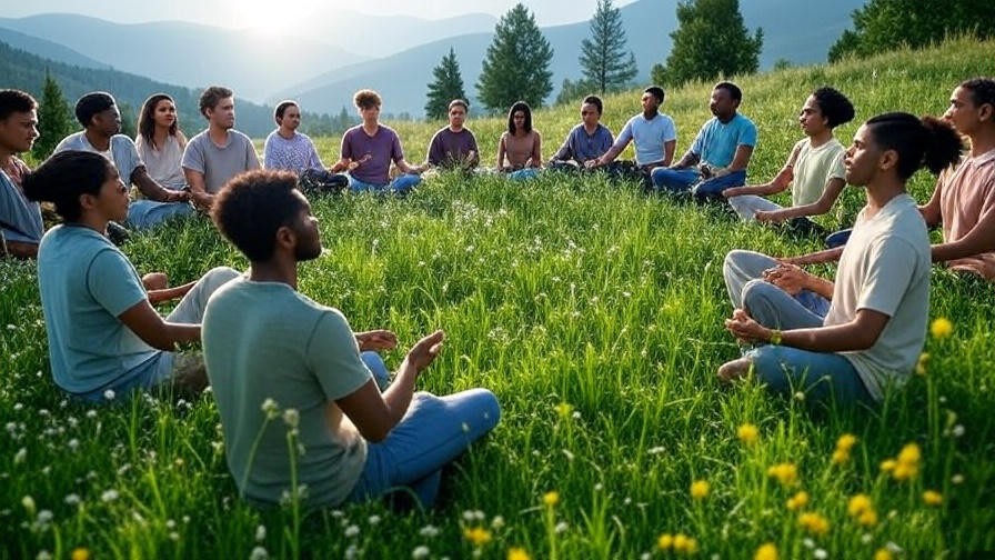 Diverse group practicing mindfulness at Big League Dreams Perris field. 