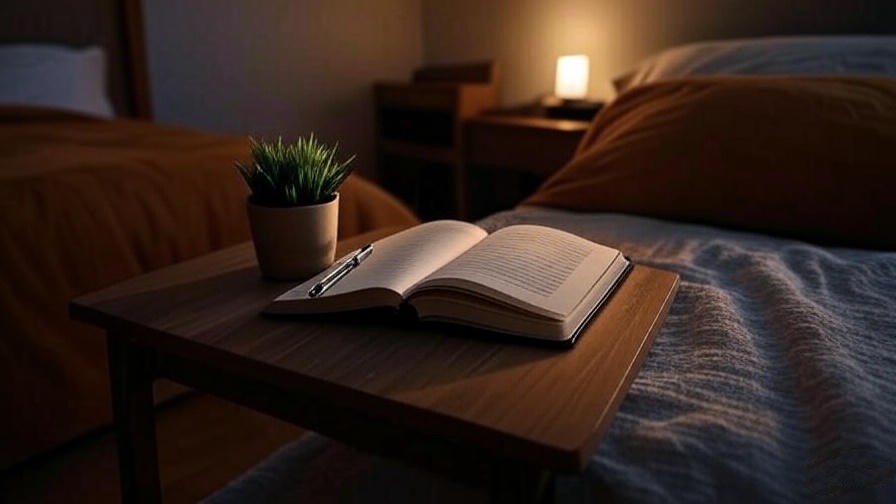 Bedside table with sleep journal and cozy bed for restful sleep