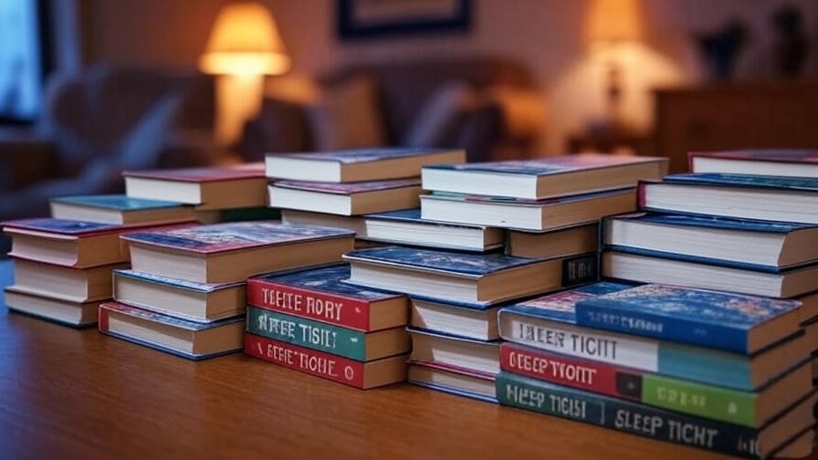Collection of recommended sleep tight books on a table.