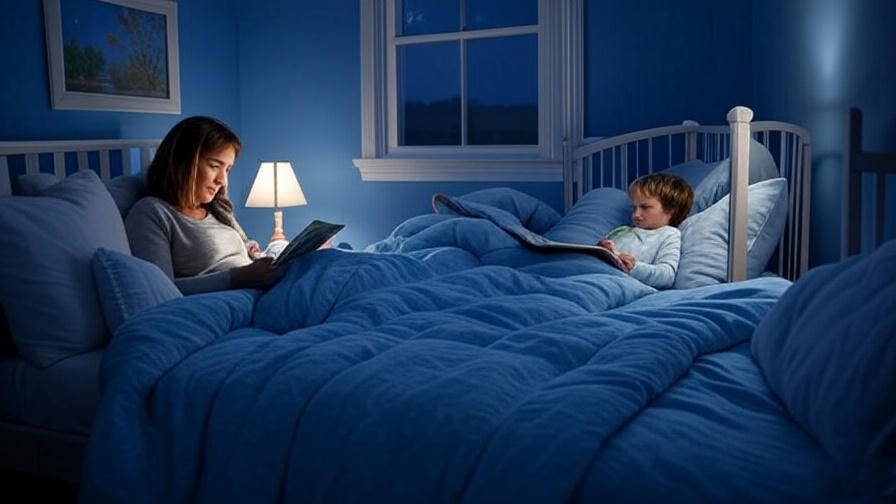 Child transitioning to a separate crib in a calm co-sleeping bedroom with bedtime story.