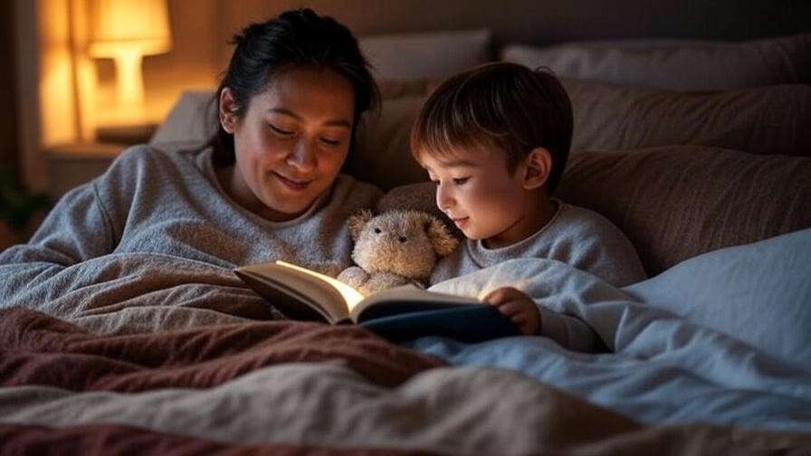 Single parent and child bonding with bedtime reading