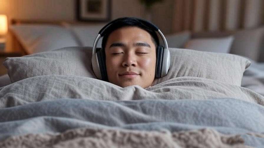 Person using noise-canceling sleep headphones for better rest