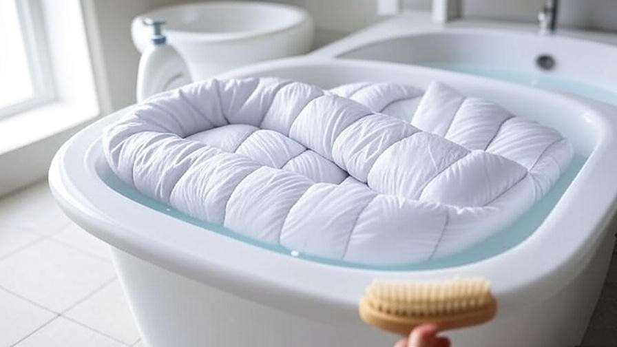 Close-up of a sleeping bag being hand-washed with mild detergent in a tub for better sleep hygiene.