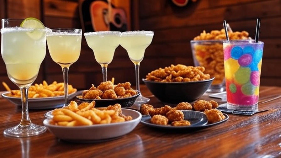 Close-up of Texas Roadhouse happy hour drinks and appetizers