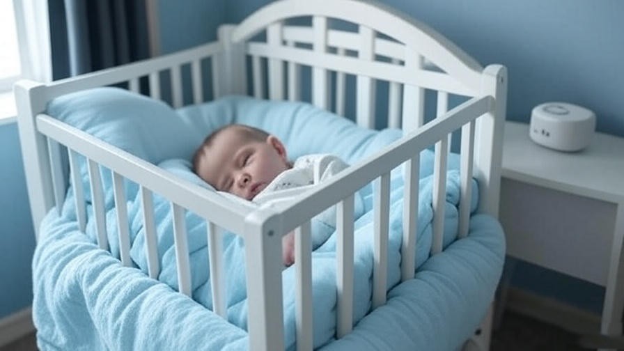 Baby sleeping with white noise machine and blackout curtains