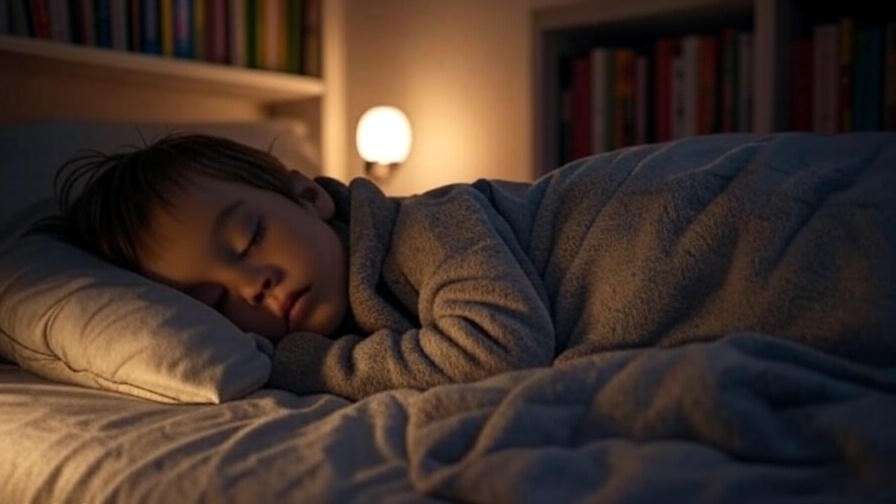 Cozy bedroom with sleeping child and nightlight for a sleep-friendly environment