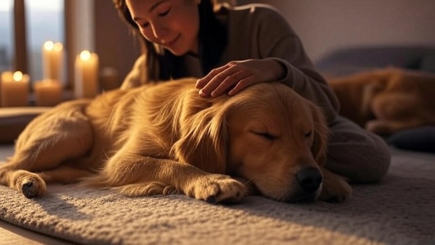 Person bonding with a sleeping dog through gentle petting and mindfulness.