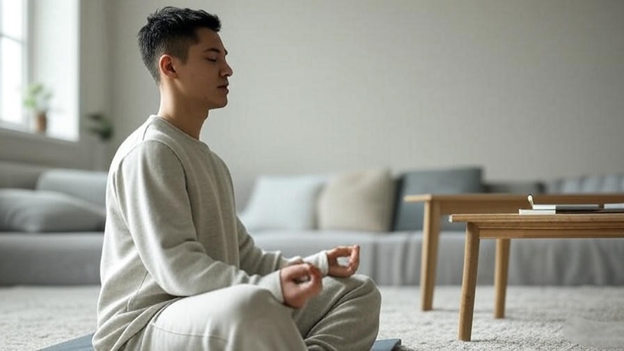 Person meditating with notebook in minimalist room for Glorious Mysteries focus