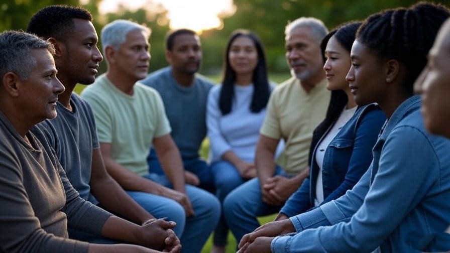 Diverse group in a supportive circle outdoors, symbolizing ACA meditation success.