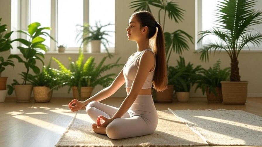 Teen practicing yoga in a bright room for holistic well-being